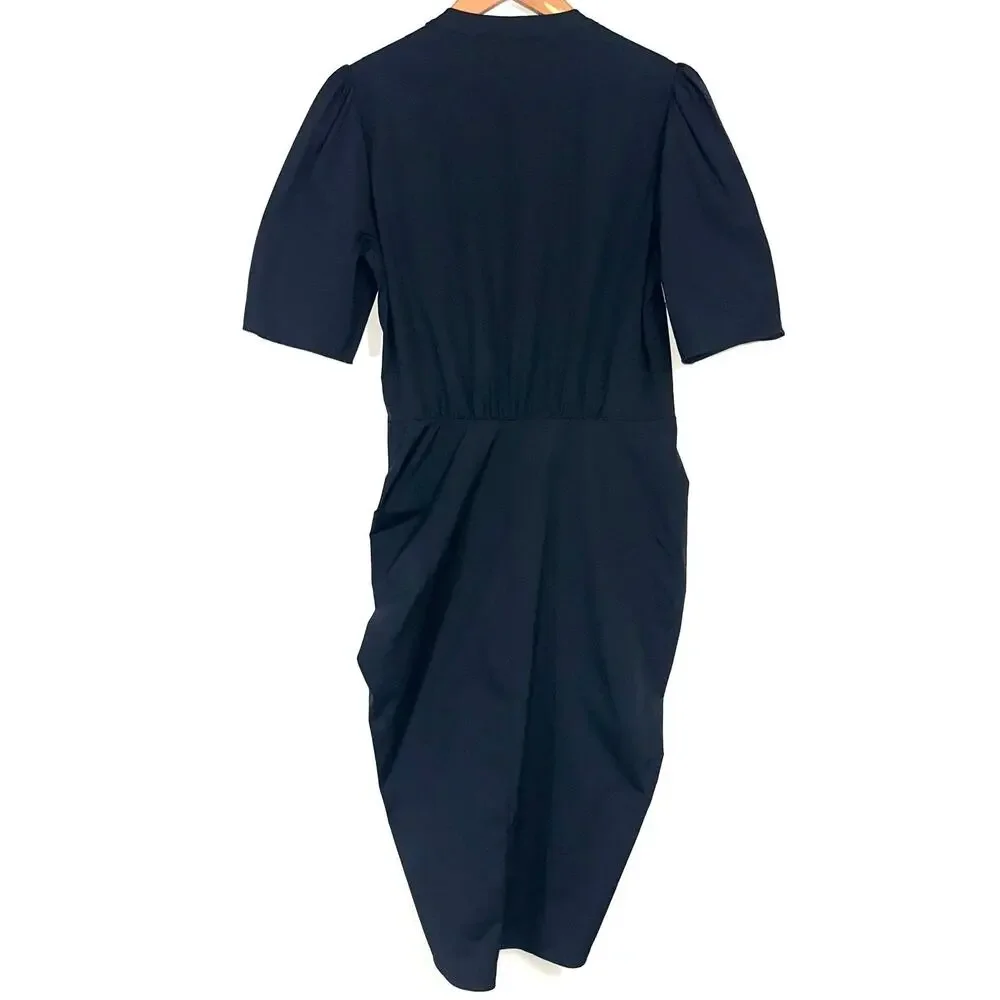 SOLD 💕Veronica Beard Atia Black Ruched Cotton Button Front Dress Size 8 - Picture 9 of 13